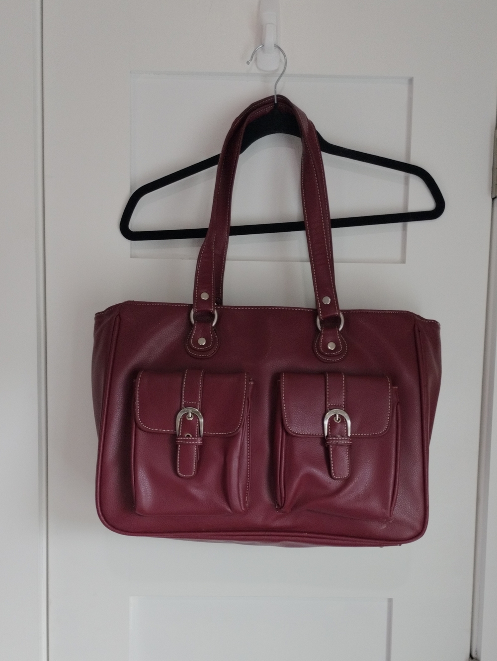 Women's Burgundy Laptop Bag with Front Buckle Pockets